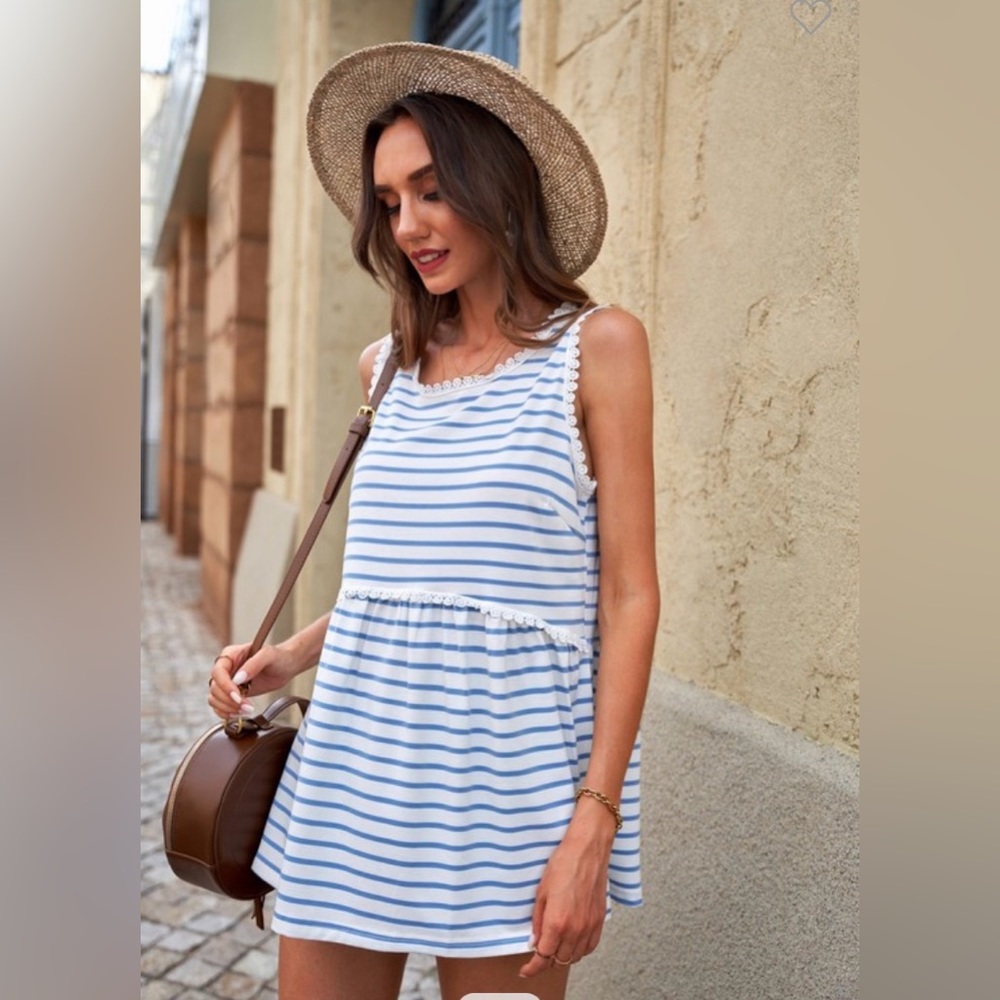 Blue and white striped tank